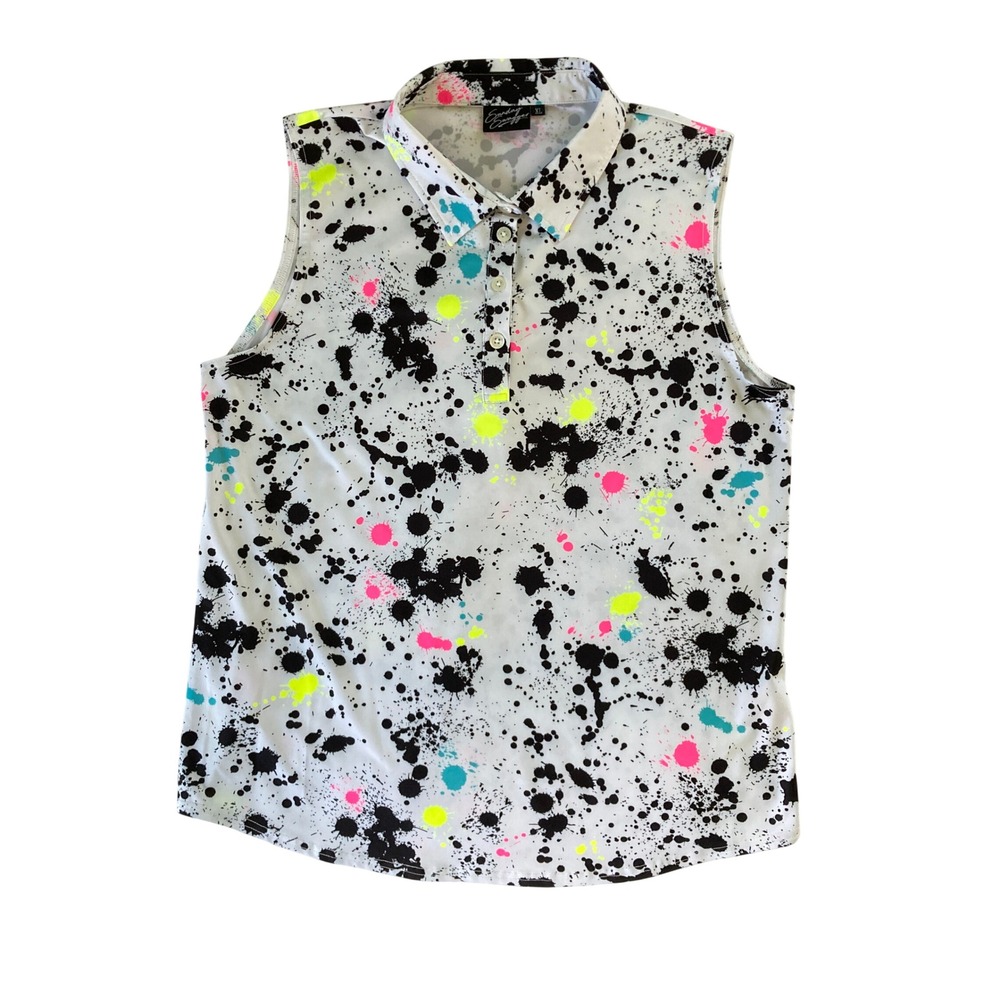 Sunday Swagger Signature Splatter Polo Golf Tennis Sleeveless Colorful (Size XL)